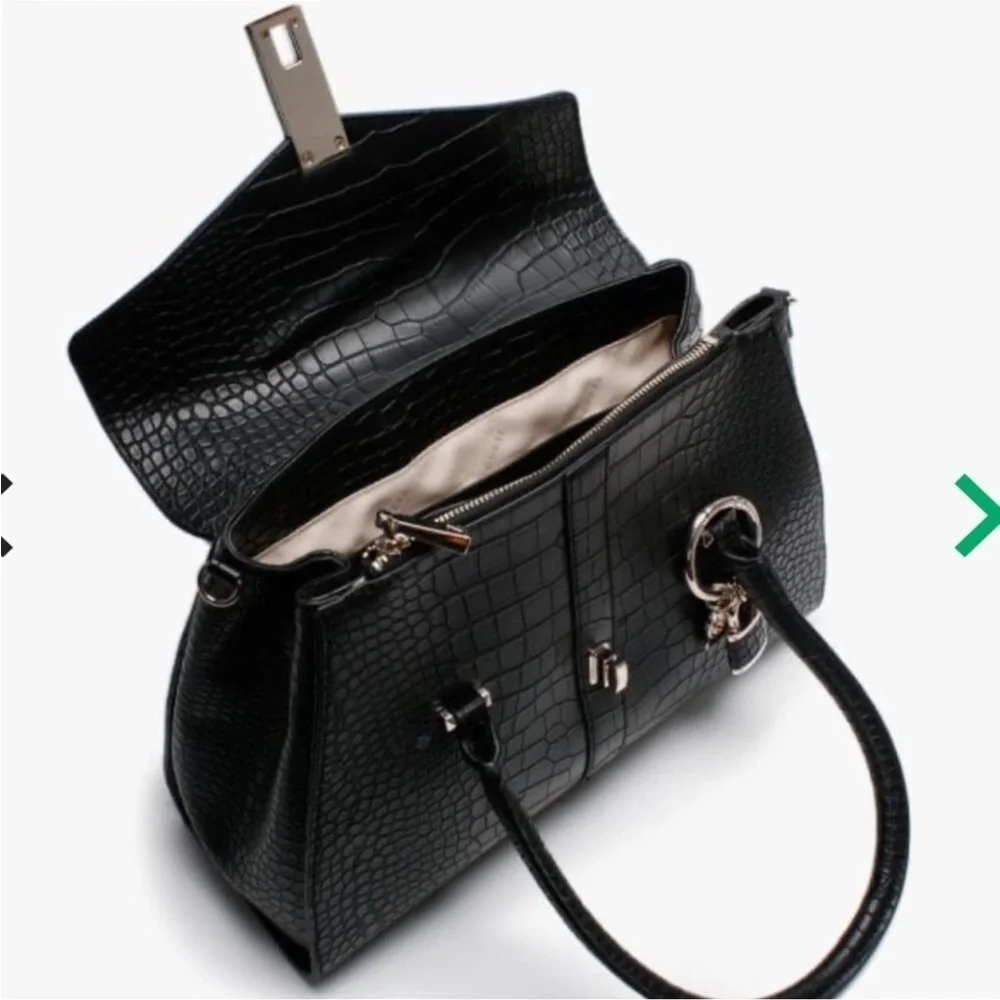 Guess Asher croc embossed black satchel handbag New with tag
